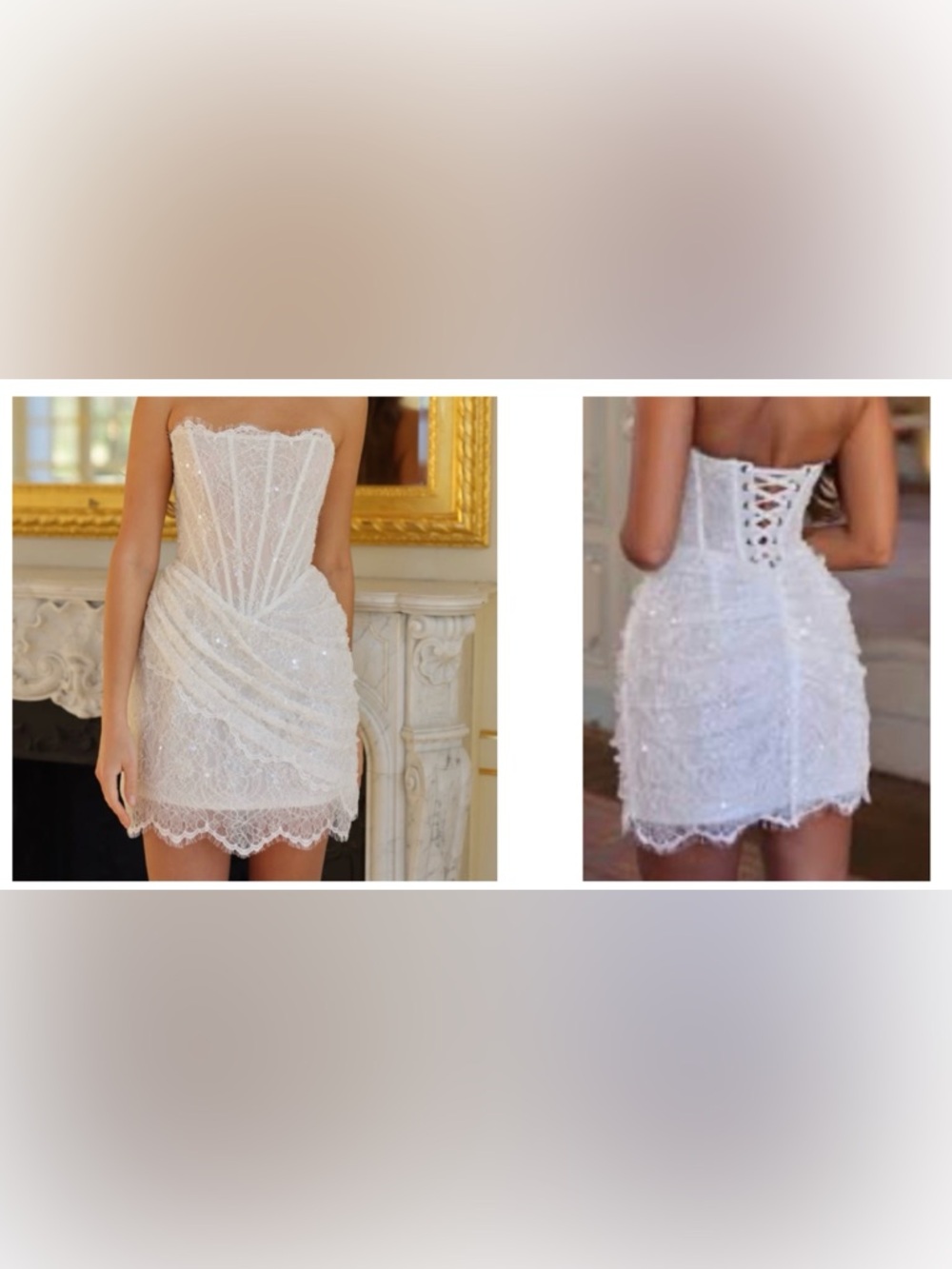 Rosie Etienne Hope - Lace Sequin Mini Dress in White - Elegant Strapless Design